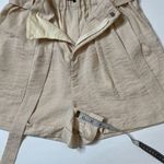 FRNCH Paris Cream Striped Textured Tie Waist Paperbag Cuff Shorts Sz L … Photo 5