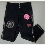 Black Silver Studded Spiked ‘The Distillers’ Punk Band Patch Roses Butterfly Butterflies Patches Stretch Denim High Waisted Jean Capris Pants Bottoms Size 11 💗 Photo 3