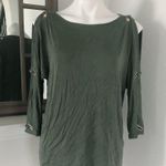 Cable & Gauge Knit Top Cold-Shoulder Sweater Olive Green Size M Photo 8