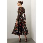 Oscar de la Renta Black Floral Hand Embroidered Tulle Beaded Midi Dress Size 6 Photo 3