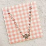 Brandy Melville Silver Butterfly Pearl Crystal Beaded Chain Necklace Accessories Photo 1
