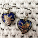 Vintage Unmarked Blue Cloisonne Butterfly Heart Shape Dangle Earrings Pierced Photo 0