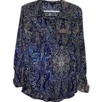 Sami & Jo  Women's Blue Black White‎ Printed Long Sleeve Button Front Size M Photo 0