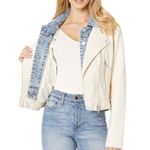 BLANK NYC Womens White Vegan Leather Jacket With Denim Insert Ghost Town XXL NEW Photo 1