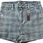 Tractr High Rise Plaid Denim Shorts 14/32 Blue Photo 0