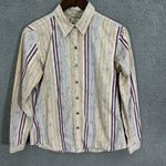 Cabela's Shirt M Beige Purple Stripe Floral Button Front Western Cottagecore Photo 0