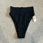 Aerie NWT  Black Ribbed Pocket High Waisted Cheeky Bikini Bottom Swim Size XS Photo 3