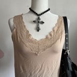 Vanity Fair Beige Lace Trim Tank Top, Y2K Coquette Vintage‎ Western Boho, XL Photo 1