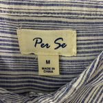 Per Se  Blue Linen Blend Long Sleeve Top Medium Lightweight Popover Photo 4