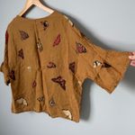VIOLA BORGHI Butterfly Print 100% Linen Top 3/4 Sleeve Made in Italy Size Medium Brown Photo 4
