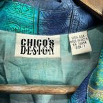 Chico's  Silk Top Womens 1 Medium Blue Geometric Button Up Artsy Boho Luxe Earthy Photo 2