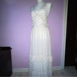 En Crême NEW En Creme Maxi Dress M Boho Metallic Polka Dot Cutout Ruffle Tiered Photo 1