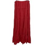 Pink Lily Coral Tiered Maxi Skirt Drawstring Waist Boho Festival Women's L Photo 2