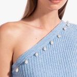 Staud Lindsey Dress Blue Ice off shoulder dress pearl beaded collar large NWTs Photo 1