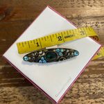 DARK GREEN ACRYLIC CENTER STONE BLUE AB COLOR RHINESTONE DARKENED BRONZE BROOCH Photo 4