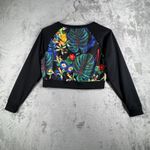 Nike  Crop Sweatshirt‎ Womens S Black Floral Parrot Tropical Print Athleisure Photo 2