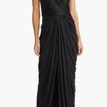 Tadashi Shoji Ellery Draped Metallic Jersey Gown in Black Photo 0