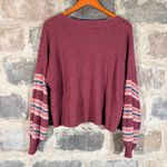 American Eagle Burgundy Striped Sleeve V Neck Cropped Sweater Woman's Small Red Photo 8
