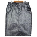 Baccini Silver Metallic Jean Skirt Denim Pencil Straight Stretch Skirt Size 8 Photo 0