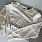 EXPRESS  Ivory Cream Satin Long Sleeve Cropped Shoulder Pad Blouse Top Size Small Photo 8