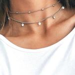 Rhinestone Boho Double Layer Choker Silver Photo 0