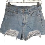 American Eagle  high rise light wash lace accent size 4 Mom denim Shorts. Photo 0