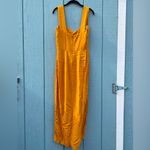Reformation Mustard gold yellow midi dress by  with wide straps and front slit Photo 4