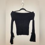 SheIn Knitted Off-Shoulder Loose Tie Sleeve Sweater, Black, Size M, EUC Photo 3