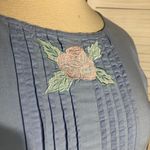 Vintage 90s Honors Peasant Midi Dress Embroidered Floral Cotton Baby Blue Large Photo 6