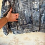 Vintage 80s blue and white abstract boho print Keren Hart 100% silk jacket Size L Photo 6