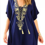 Lilly Pulitzer  Chai Caftan Cover Up Navy Gold Embroidered Size XXS/XS Photo 0
