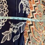 Solitaire  Anthropologie Blue and White Embroidered Boho Blouse top v neck L Photo 3