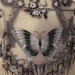 Black Bohemian Style Triangle Scarf Butterfly Flower lace design Embroidery Lace Tassel Shawl Photo 2