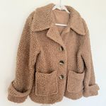 Free People So Soft Cozy Brown Sherpa Button Front Peacoat Sz S Photo 4