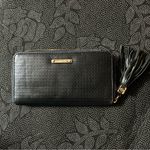 Stella & Dot  Black Woven Wallet with Blue Trim & Blue Interior – Tassel Zip Photo 2