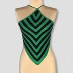 Forever 21 NWT  Chevron Sweater-Knit Halter Top Crochet Striped Green/Black sz M Photo 2