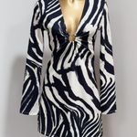 H&M Women's Black/Zebra Print Long Sleeve Deep V-Neck Mini Dress Size XS Photo 2