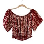 Angie Maroon floral bohemian crop top excellent condition hippie burgundy summer top L Photo 0