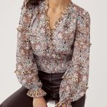 Anthropologie  Printed Ruffle Blouse Sz Small Photo 0