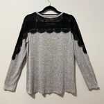Rewind  Heather Gray Black Lace Long Sleeve Crewneck Top Neutral M Photo 2
