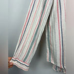 BeachLunchLounge  White Multicolor Linen Blend Button Up Striped‎ Long Sleeve Top Photo 1