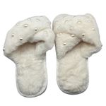 Faux Fur Pearl Embellished Slip on Slippers Size 9 Photo 3