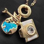 18K Gold Plated Stainless Steel Travel Charm Necklace womens jewelry GIFT Blue Photo 0