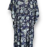 Vintage 90s Kaftan Maxi Dress Navy Blue Dark Floral Rose Houndstooth Satin OS Size undefined Photo 0