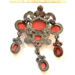 Vintage Rhinestone & Coral Cabochon Brooch Pin With Dangling Accents Pink Photo 3
