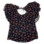 Blue Floral Flouncy Ruffled Bat Wing Sleeve Top Size M Photo 5