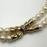 Vintage Double Stranded Pearl Necklace with Gold Rhinestone Accent 17 In Costume Photo 3