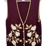 Jaclyn Smith Vintage Burgundy Metallic Floral Button Vest Size Medium Festive Photo 0