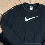Nike  Black Boxy Cropped Crewneck with White Swoosh Small Photo 2