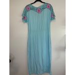 Silky Line Dress Medium Blue Pink Floral Crochet Rayon Swiss Dot Maxi Dress Photo 3